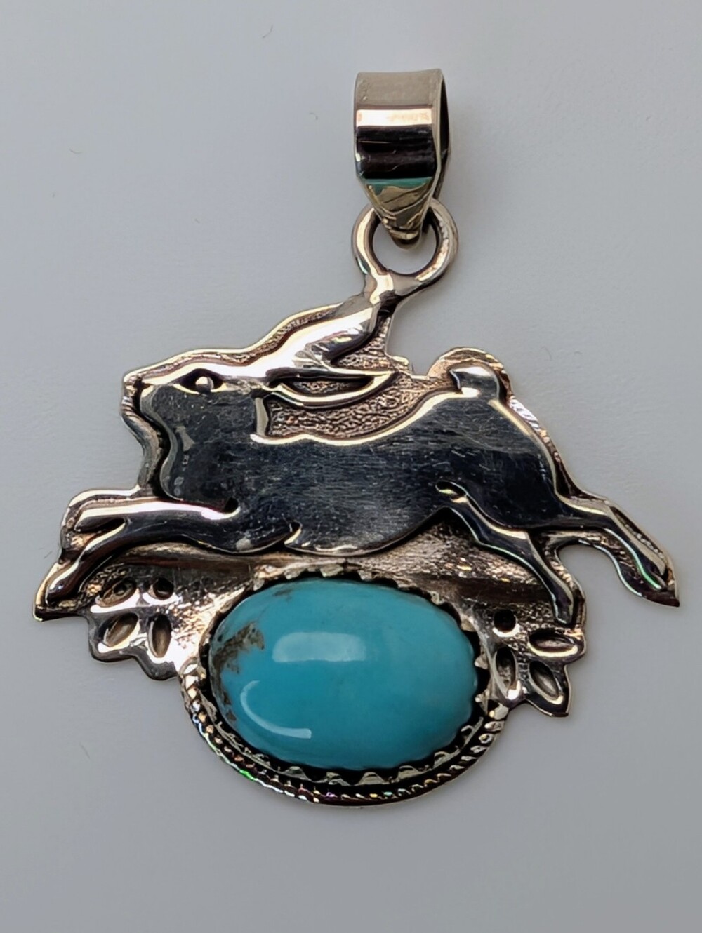 Rabbit Pendant Kingman Turquoise S925 Sterling Silver